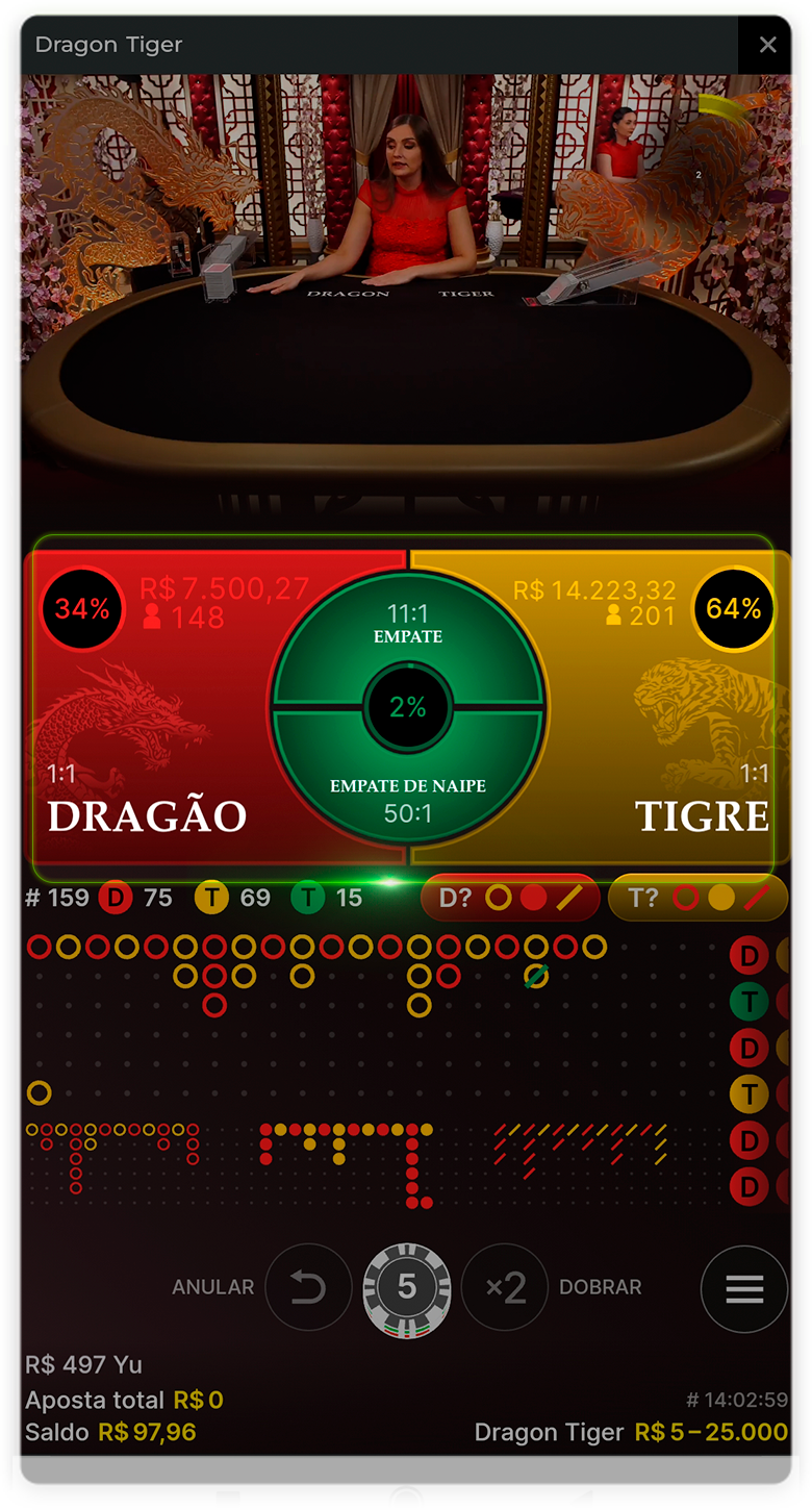 Dragon Tiger: Ganhe no Jogo de Cartas Ao Vivo